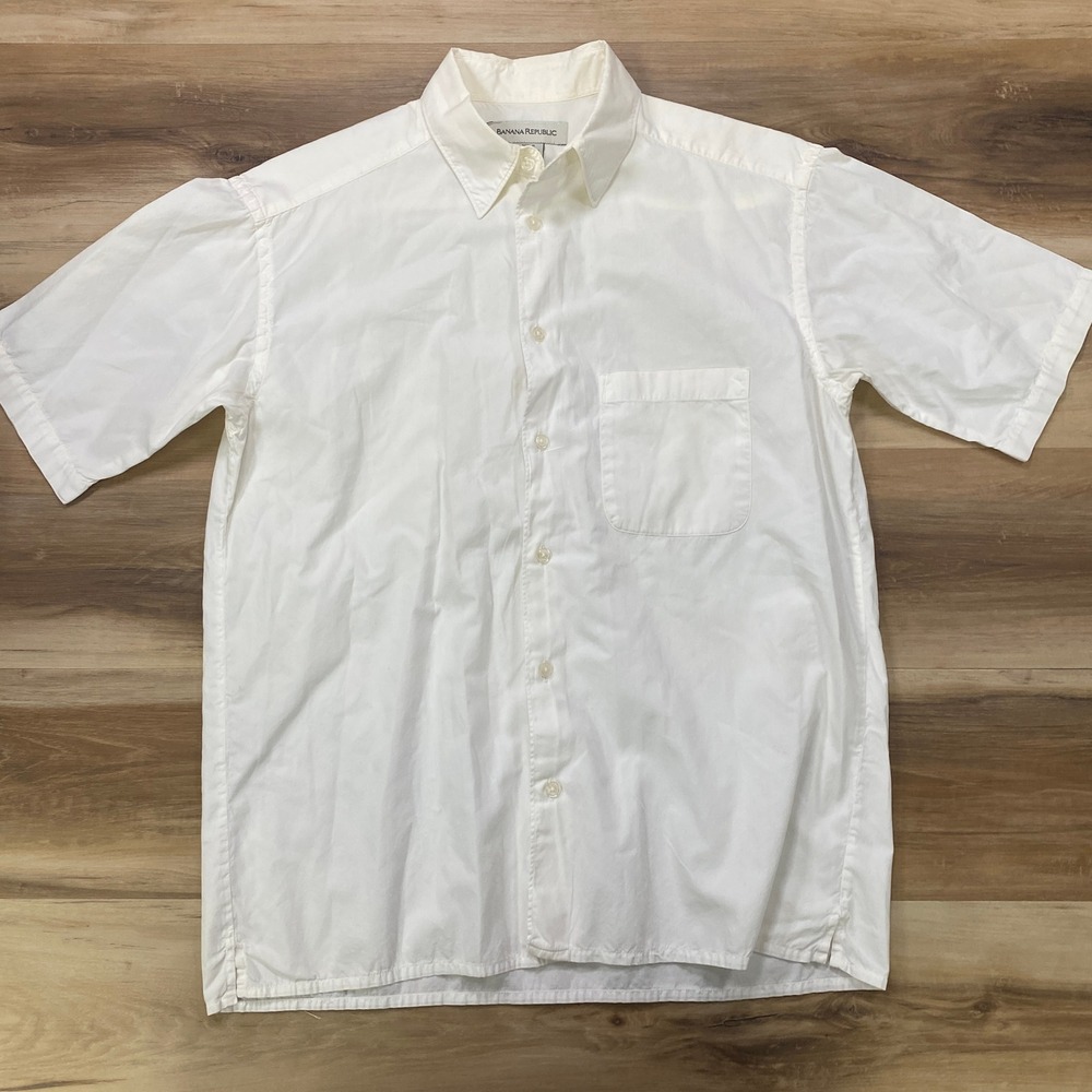 Banana Republic Button Up Shirt Size M Short Sleeve Cotton White Vintage
